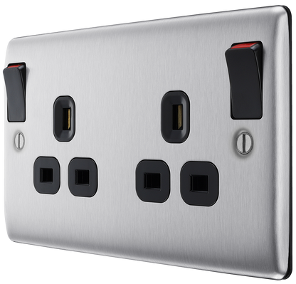 BG Nexus Metal Brushed Steel 13A Switched Socket