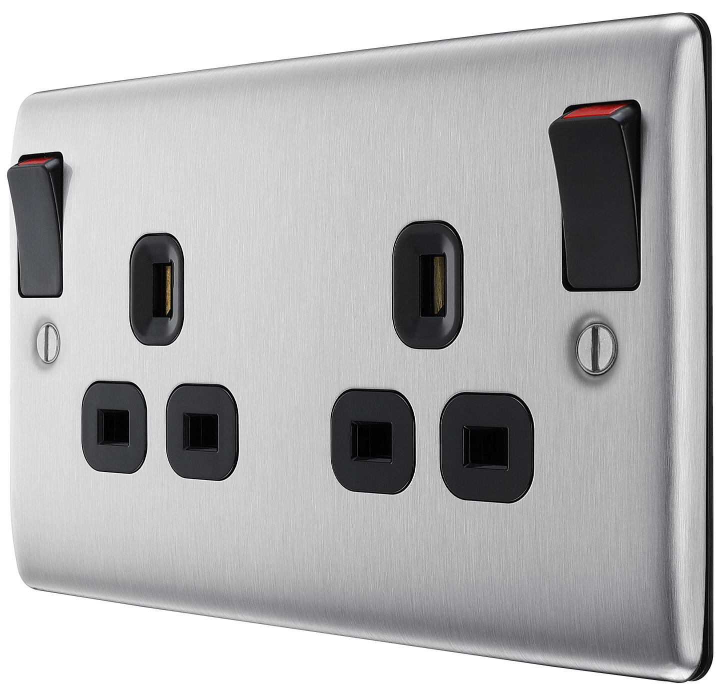 BG Nexus Metal Brushed Steel 13A 2 Gang Switched Socket
