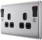 BG Nexus Metal Brushed Steel 13A 2 Gang Switched Socket