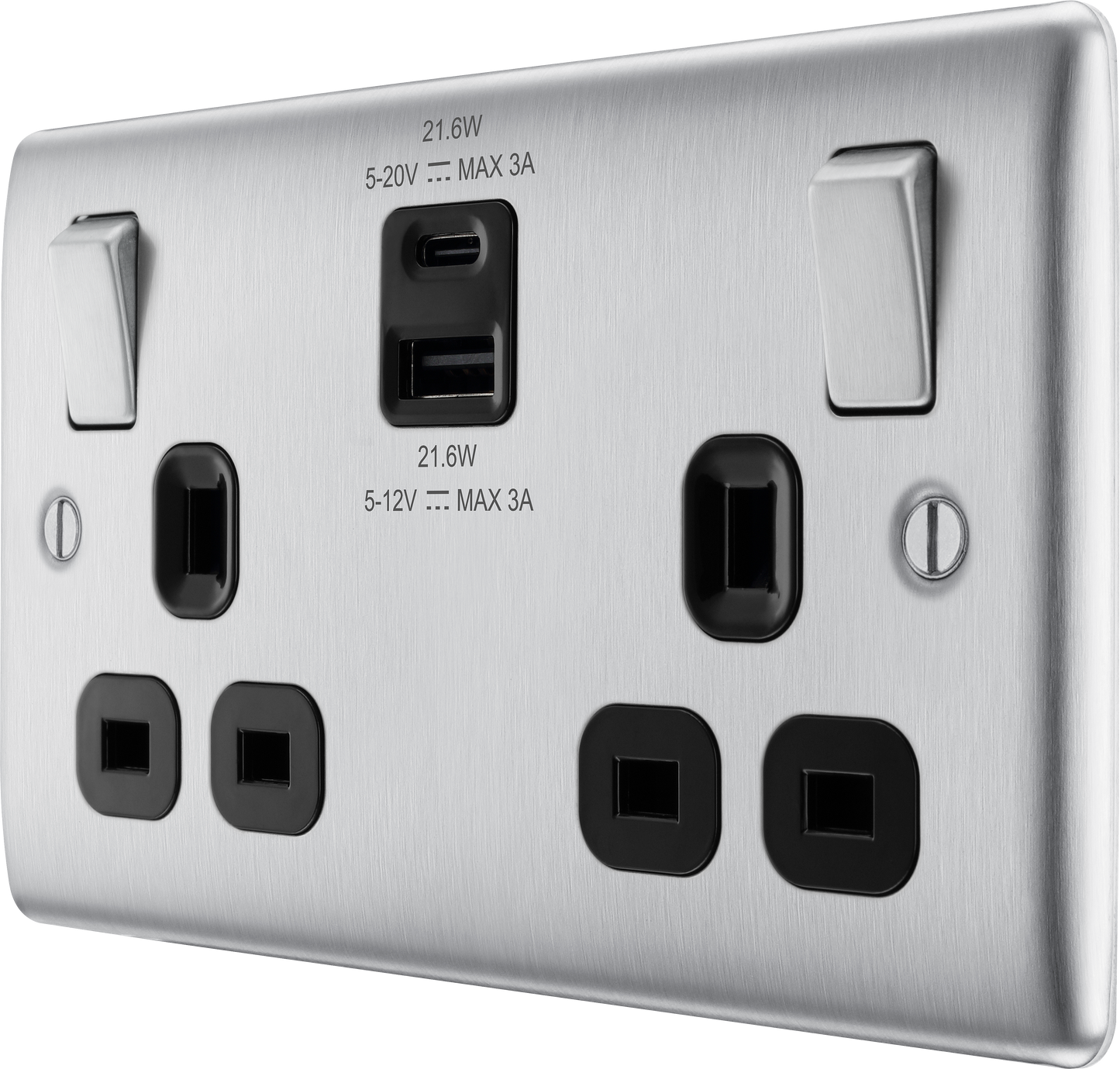 BG Nexus Metal Brushed Steel USB Charging Socket