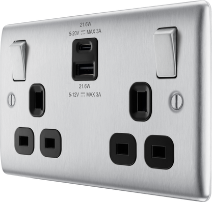 BG Nexus Metal Brushed Steel USB Charging Socket
