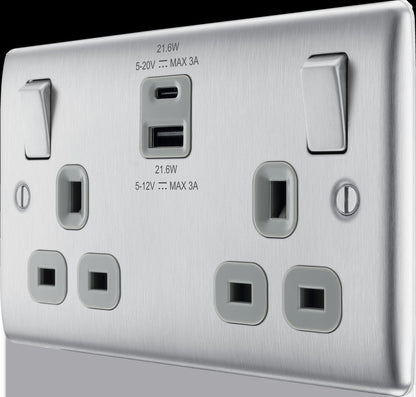BG Nexus Metal Brushed Steel USB Charging Socket