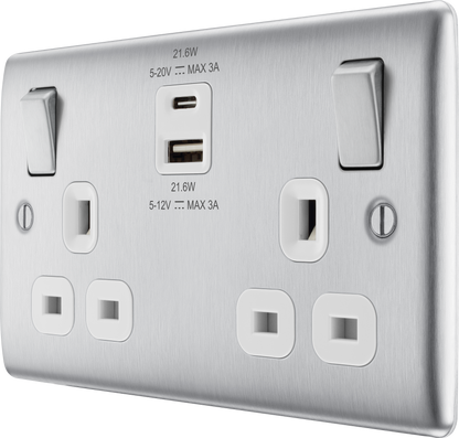 BG Nexus Metal Brushed Steel USB Charging Socket