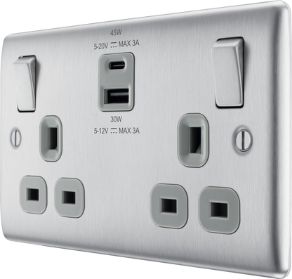 BG Nexus Metal Brushed Steel USB Charging Socket