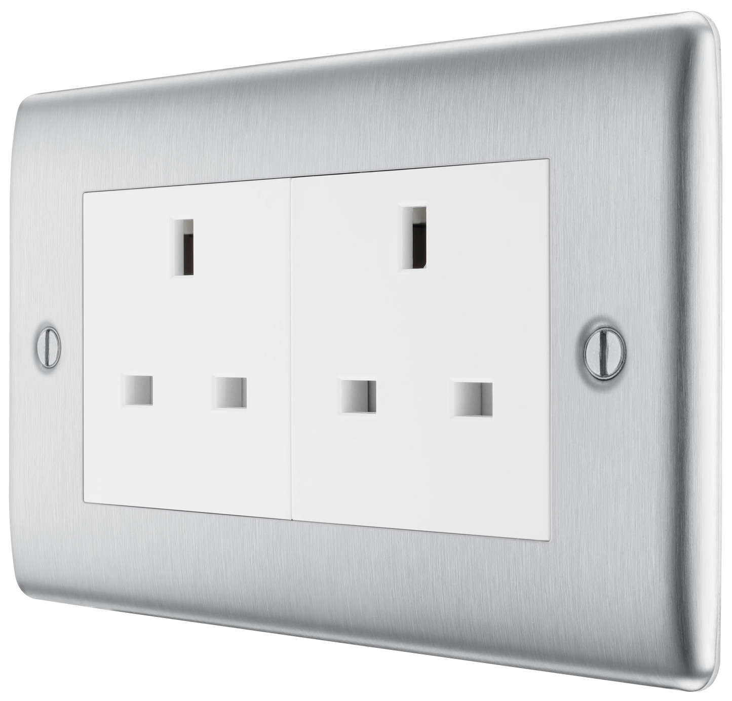 BG Nexus Metal Brushed Steel 13A 2 Gang Switched Socket