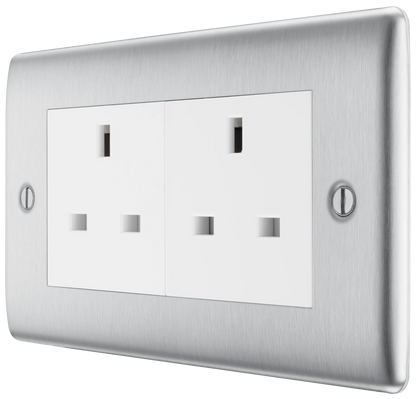 BG Nexus Metal Brushed Steel 13A 2 Gang Switched Socket