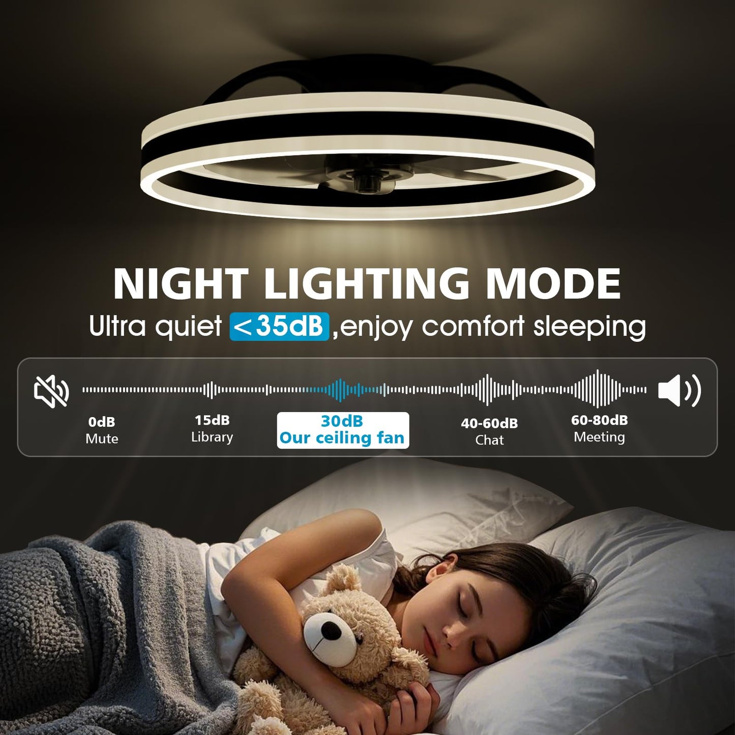 50cm Ceiling Fan with LED Light - Black