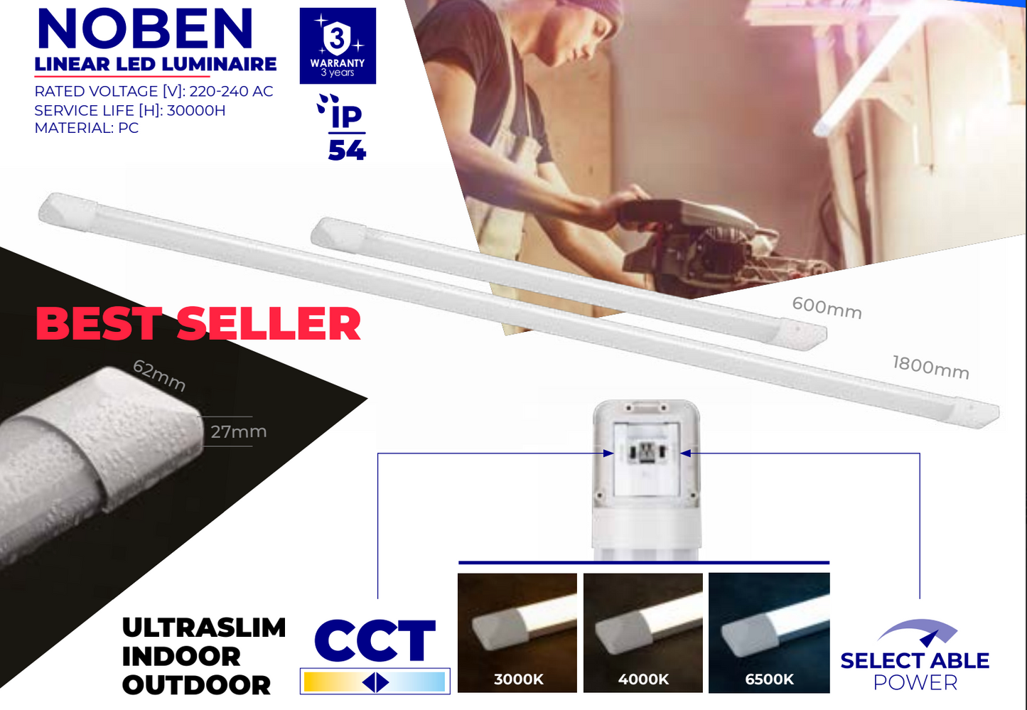 Kanlux NOBEN CCT LED Batten – Bulk Buy (min. 5)