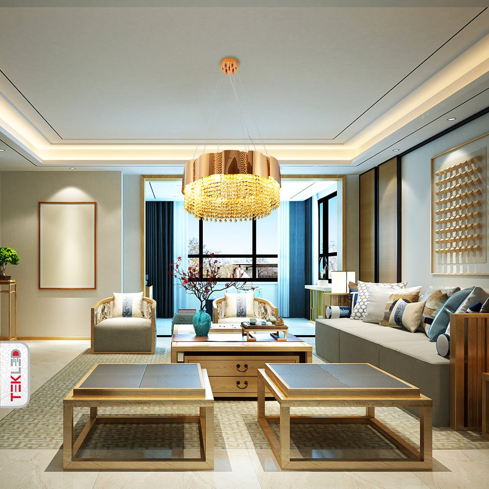 Octagon Crystal Gold Metal Chandelier
