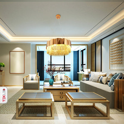 Octagon Crystal Gold Metal Chandelier