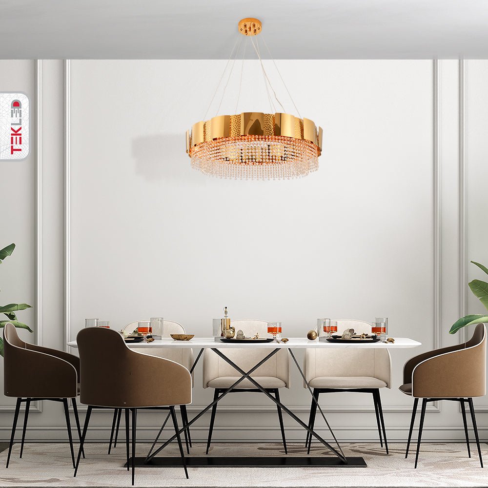 Octagon Crystal Gold Metal Chandelier