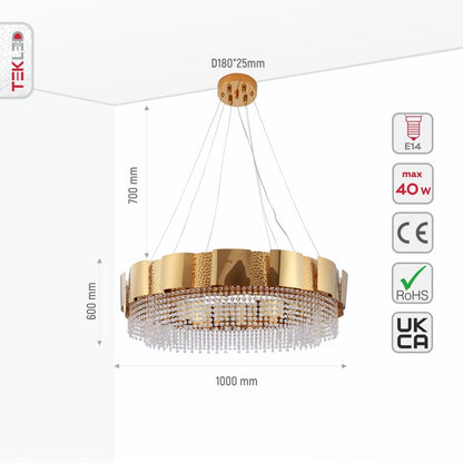 Octagon Crystal Gold Metal Chandelier