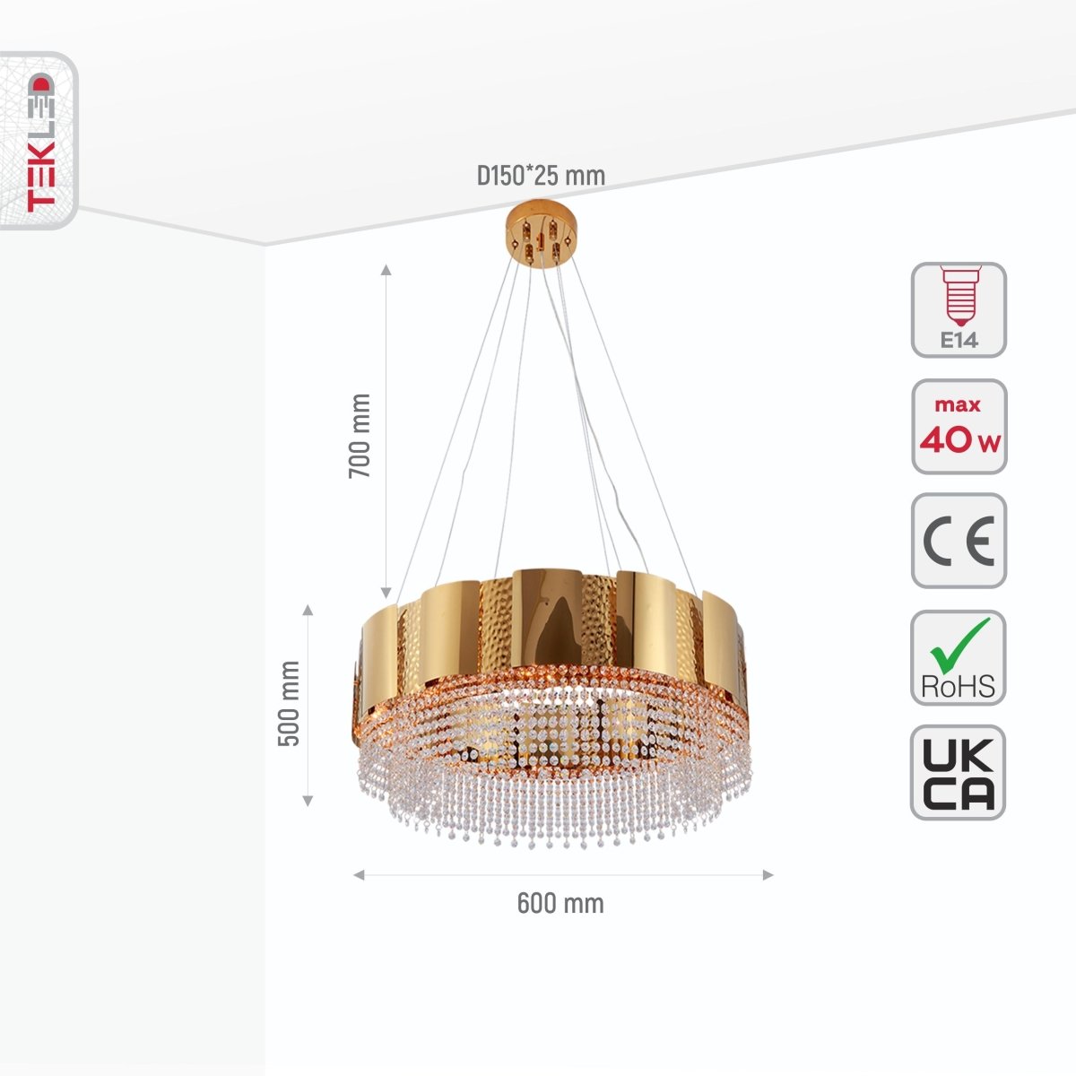 Octagon Crystal Gold Metal Chandelier