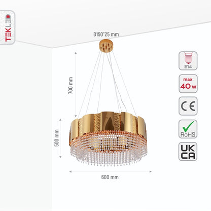 Octagon Crystal Gold Metal Chandelier