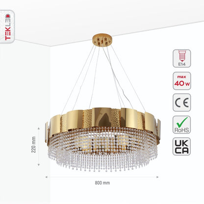 Octagon Crystal Gold Metal Chandelier