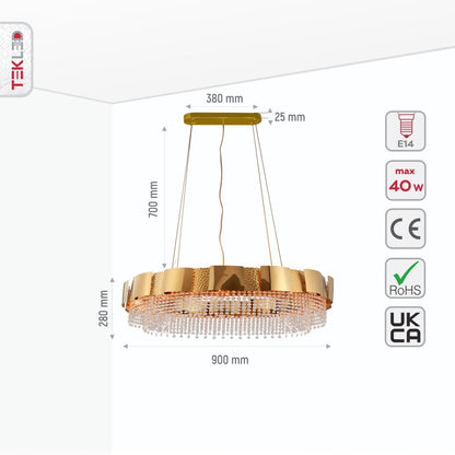 Octagon Crystal Gold Metal Chandelier