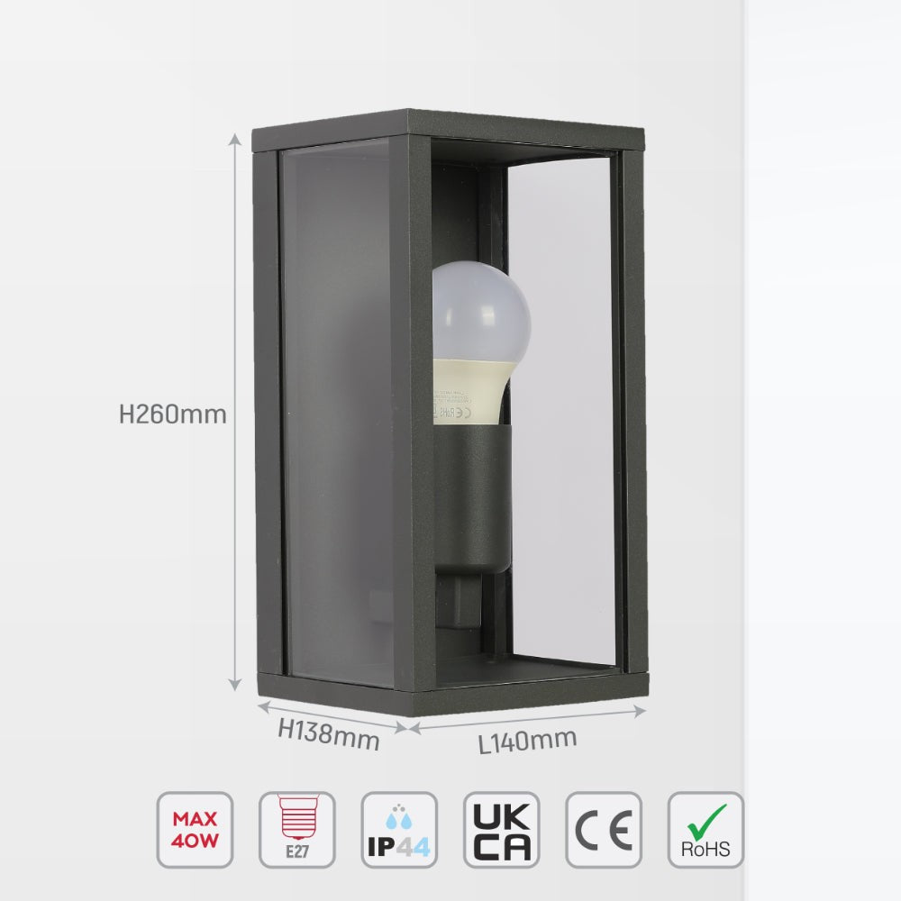 Oxford Box Outdoor Lantern Wall Light  E27 Dark Grey
