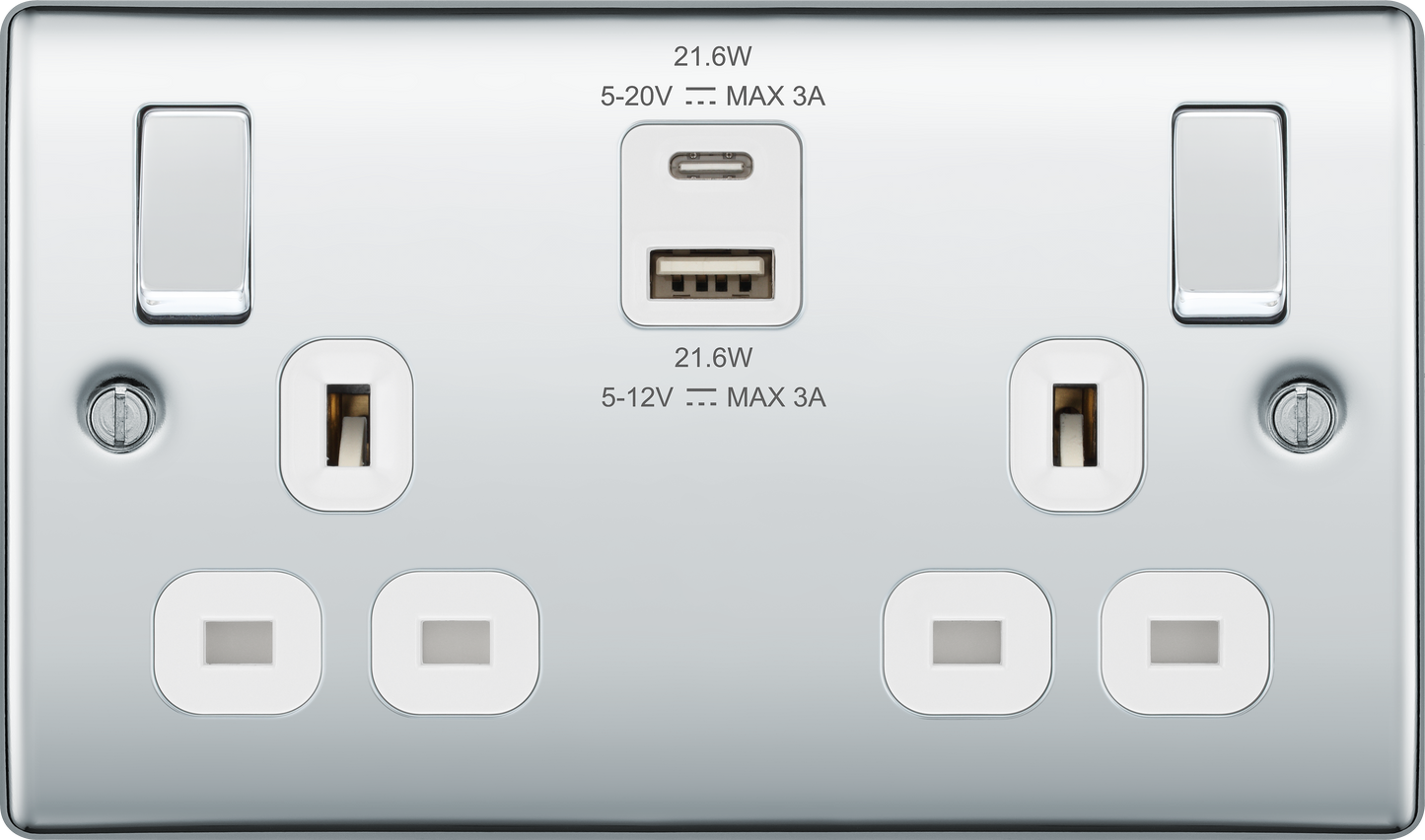 BG Nexus Metal Polished Chrome USB Charging Socket
