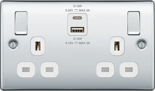BG Nexus Metal Polished Chrome USB Charging Socket