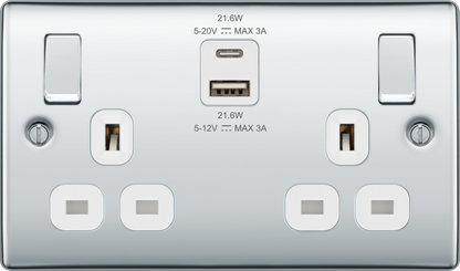 BG Nexus Metal Polished Chrome 2 Gang USB Charging Socket
