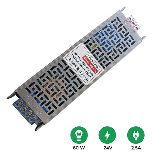 24V 2.5A 60W Slim SMPS Metal Driver, IP20 – Ener-J