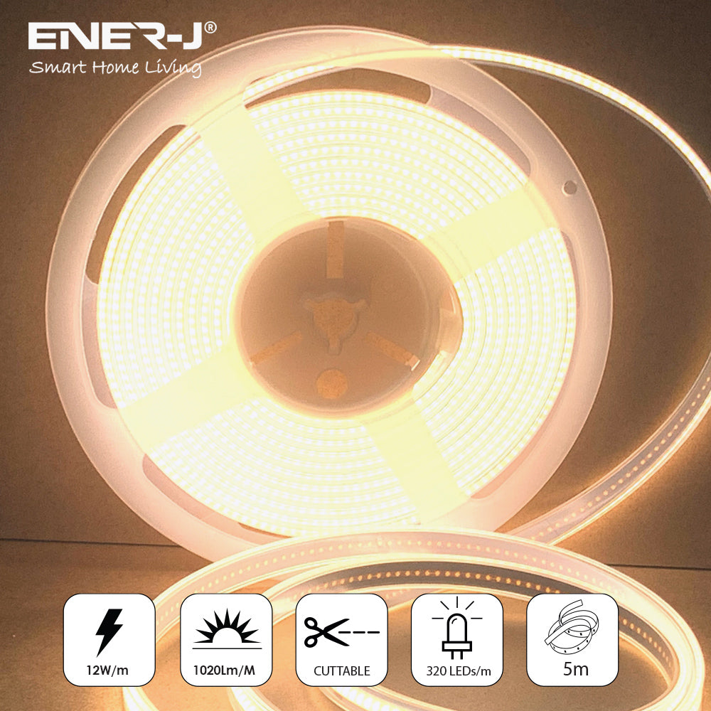 24V COB LED Strip Lights 30 Meters Reel with 480 LEDs/M, 12W/M, 1200lm/M, CRI 90-92, 4000K, IP20