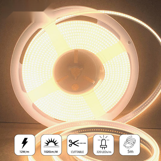 24V COB LED Strip Lights 30 Meters Reel with 480 LEDs/M, 12W/M, 1200lm/M, CRI 90-92, 4000K, IP20 – Ener-J