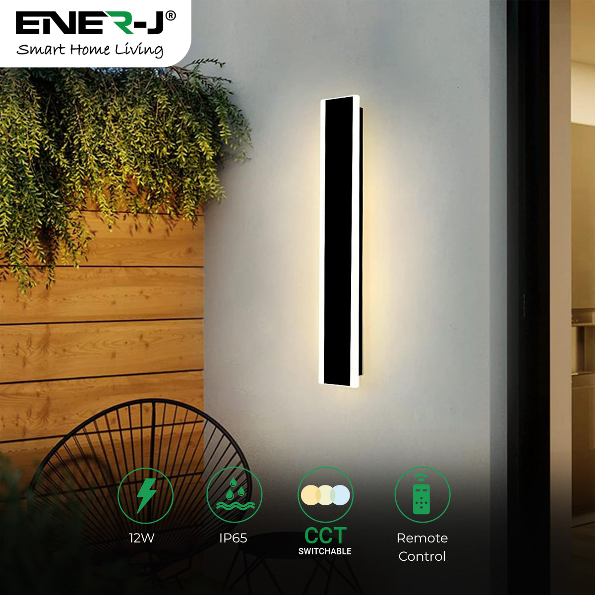 Ener-J 60 x 8 cms size Outdoor Acrylic Wall Lights, 32W Waterproof IP65 CCT Changing & Dimming through remote