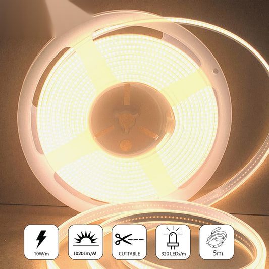 24V COB LED Strip Lights with 480 LEDs/M, 12W/M, 1020lm/M, CRI 90-92, 4000K, IP65 – Ener-J