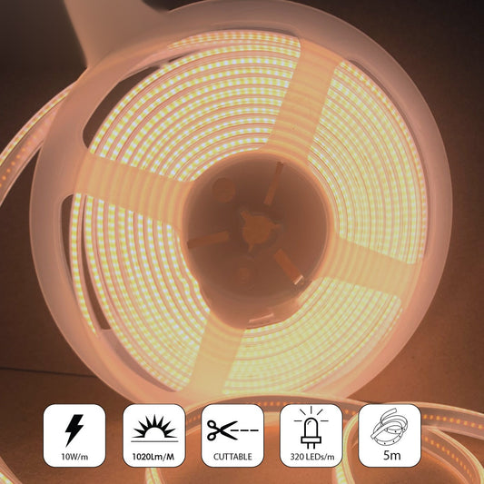 24V COB LED Strip Lights with 480 LEDs/M, 12W/M, 1200lm/M, CRI 90-92, 3000K, IP65 – Ener-J