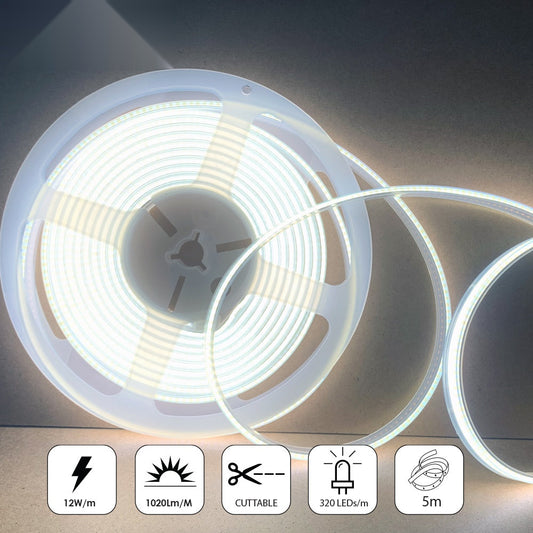 24V COB LED Strip Lights 30 Meters Reel with 480 LEDs/M, 12W/M, 1200lm/M, CRI 90-92, 6500K, IP20 – Ener-J