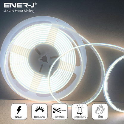 24V COB LED Strip Lights with 480 LEDs/M, 10W/M, 1020lm/M, High CRI 90+, 50m Roll, Daylight 6000K, IP20