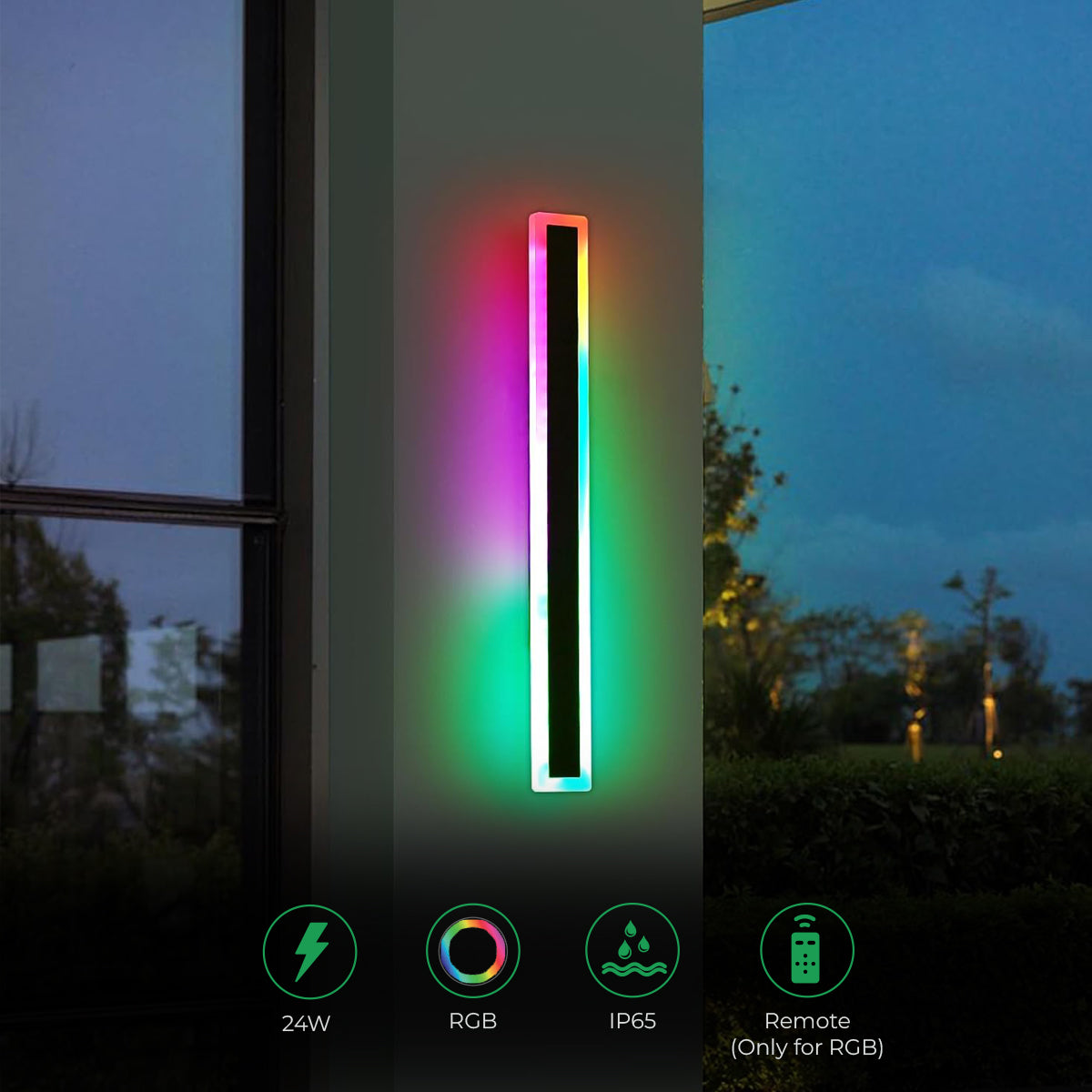 Ener-J 100 x 8 cms size Outdoor Acrylic Black Wall Lights, 18W Waterproof IP65 RGB
