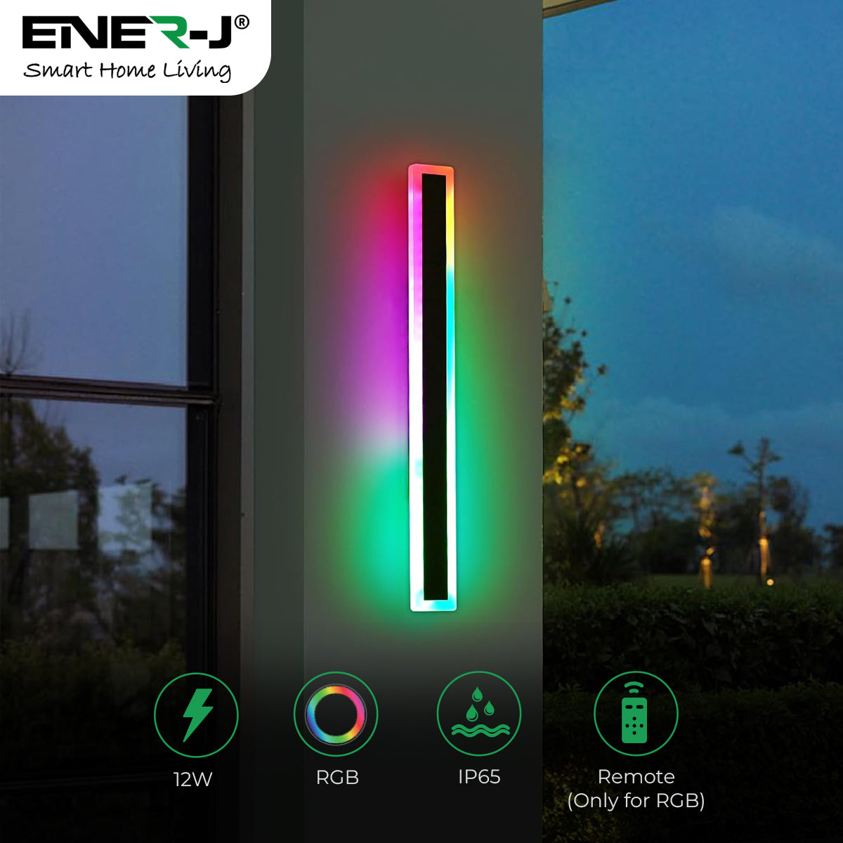 Ener-J 60 x 8 cms size Outdoor Acrylic Black Wall Lights, 12W Waterproof IP65 RGB