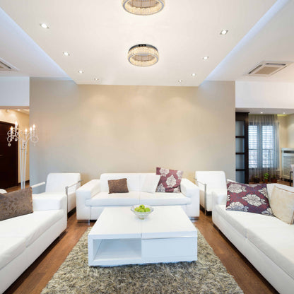 Ring Crystal Chrome Flush Ceiling Chandelier Light with Remote Control 3 Colour