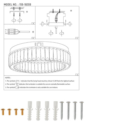 Ring Crystal Gold Flush Ceiling Chandelier Light with Remote Control 3 Colour