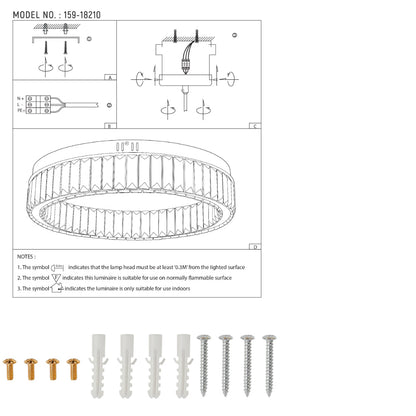 Ring Crystal Gold Flush Ceiling Chandelier Light with Remote Control 3 Colour