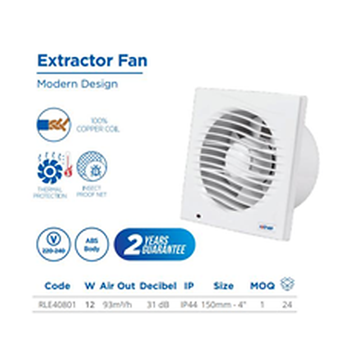 Vertex Inline Extractor Fan RLE40801 – Copper Coil Motor