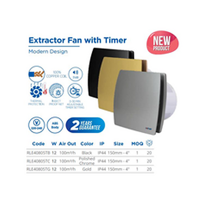 Extractor Fan With Timer – Black / Chrome / Gold | RLE40805T