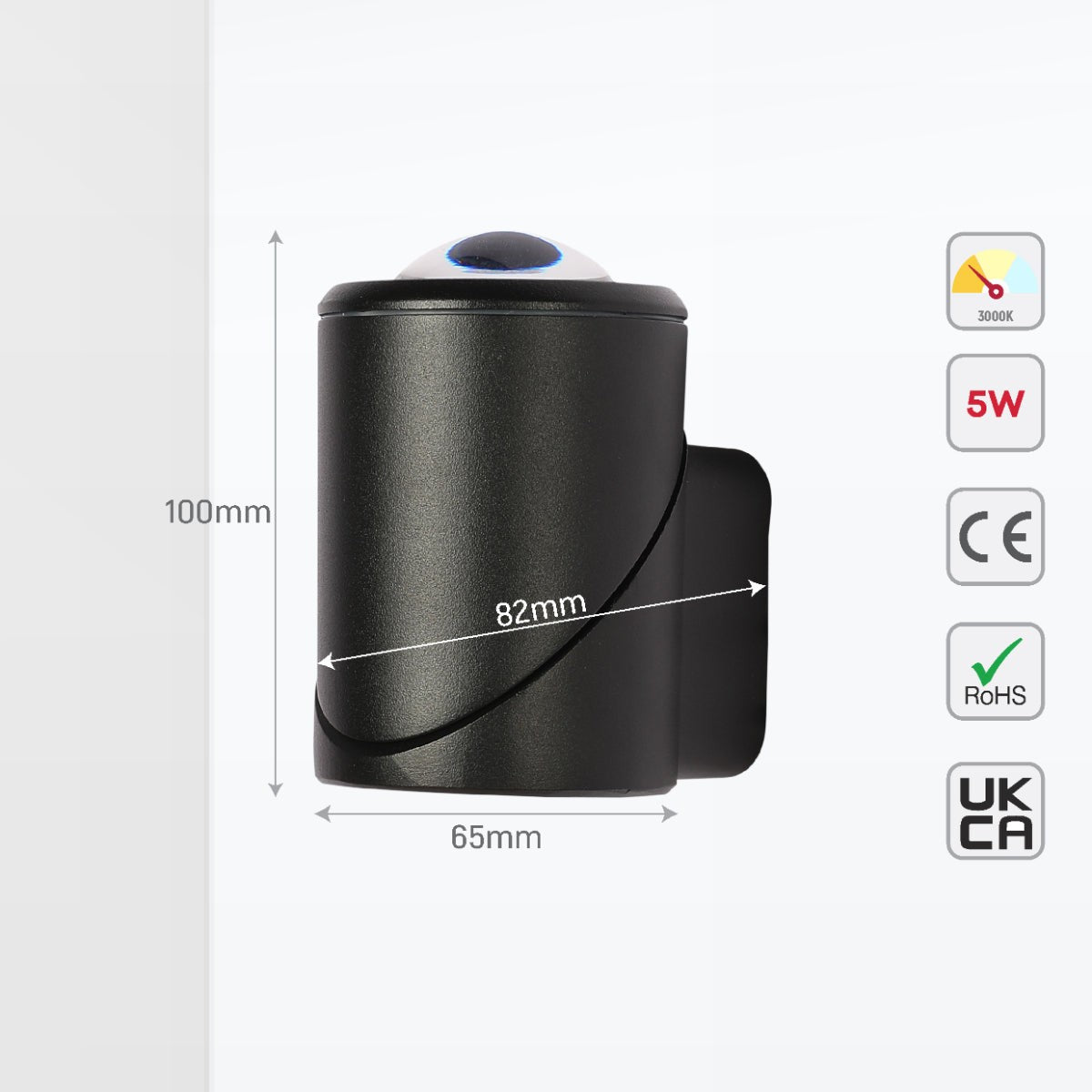 Rotatable Cylinder Outdoor LED Wall Light, Black, Narrow Beam