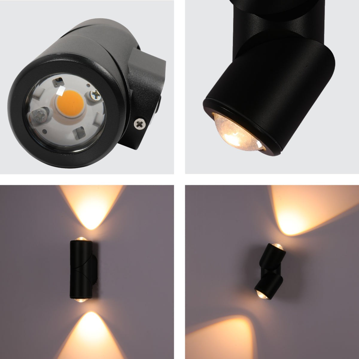 Rotatable Cylinder Outdoor LED Wall Light, Black, Narrow Beam