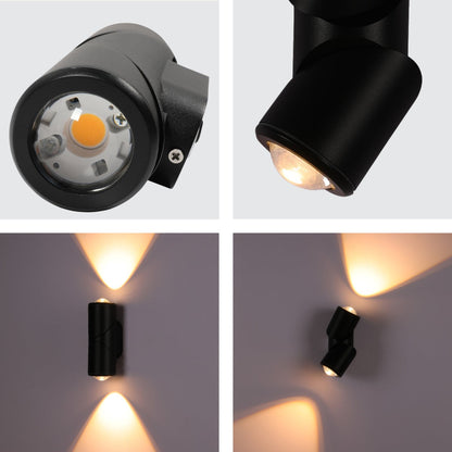 Rotatable Cylinder Outdoor LED Wall Light, Black, Narrow Beam