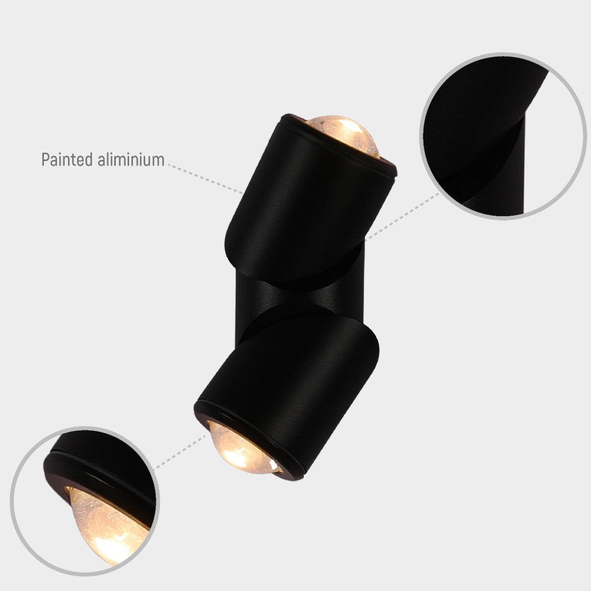 Rotatable Cylinder Outdoor LED Wall Light, Black, Narrow Beam