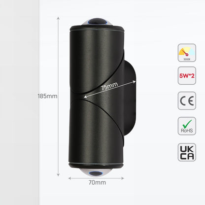 Rotatable Cylinder Outdoor LED Wall Light, Black, Narrow Beam