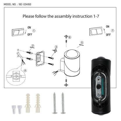 Rotatable Cylinder Outdoor LED Wall Light, Black, Narrow Beam