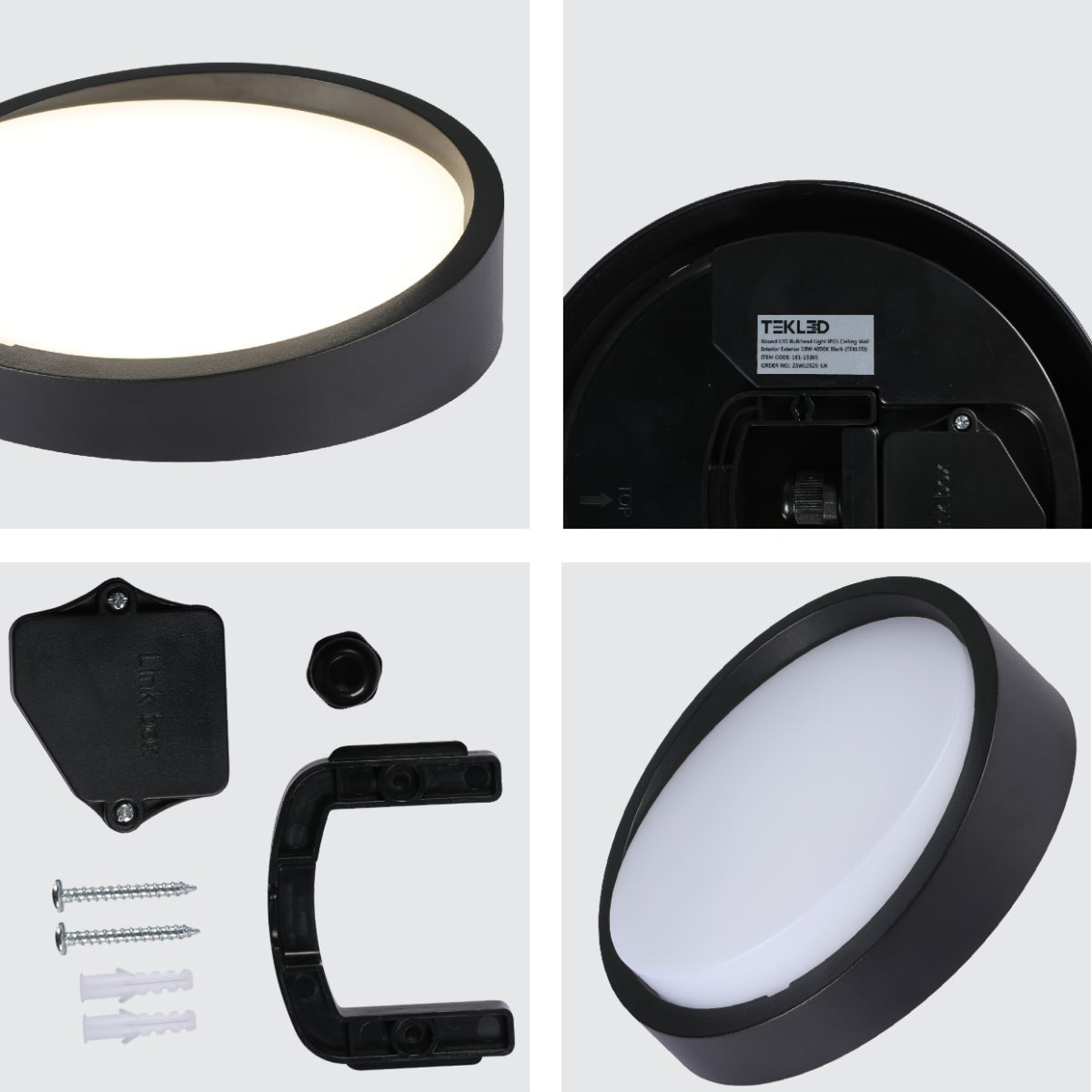 Sleek LED Bulkhead Light IP65 Ceiling Wall Interior Exterior 18W 4000K Black