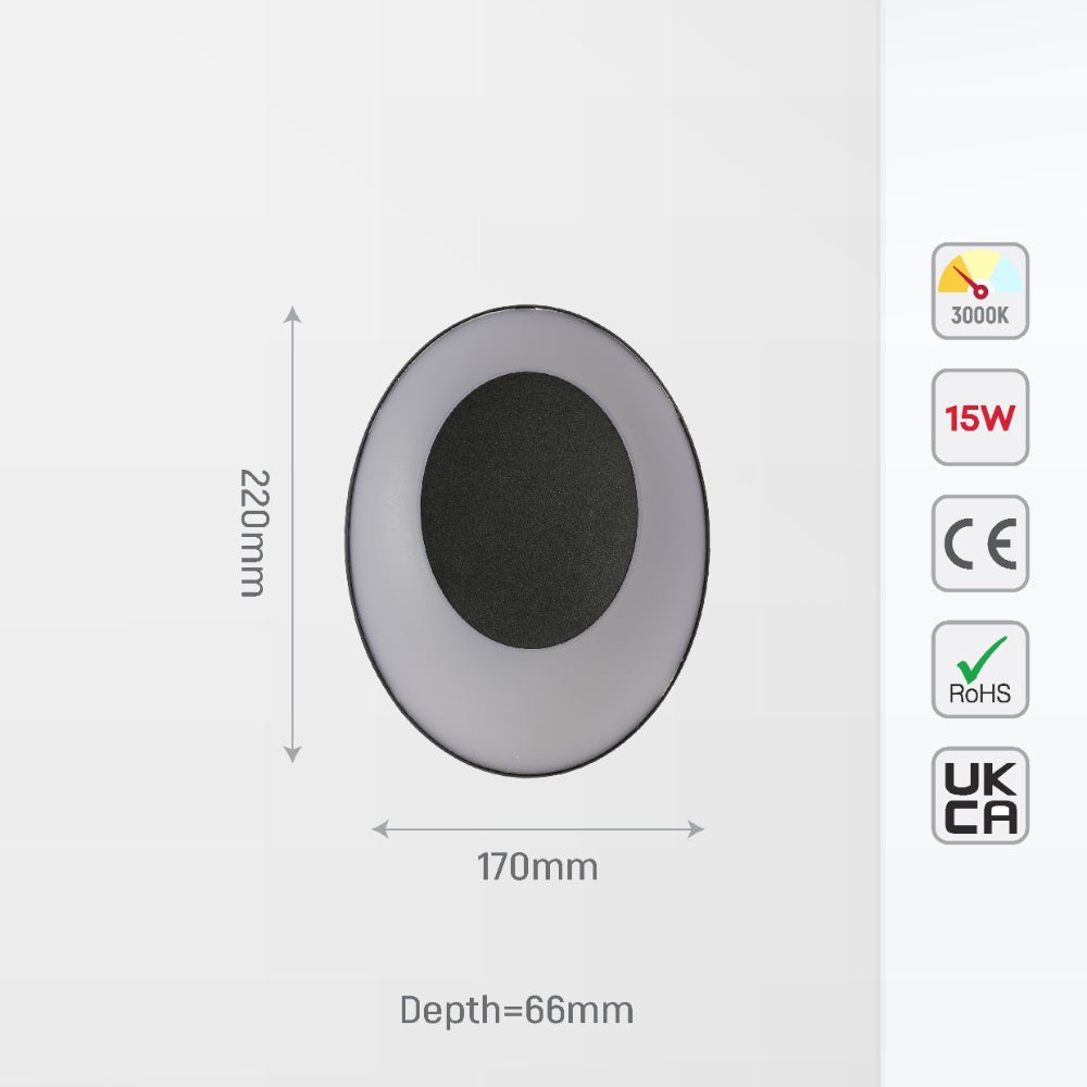 Solar Eclipse Black Plastic Modern LED Outdoor Wall Light 15W Warm White