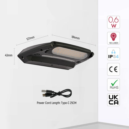 Solar-Powered Tiltable LED Wall Light, Motion Sensor, 3000K Warm White, Rechargeable, Outdoor Use