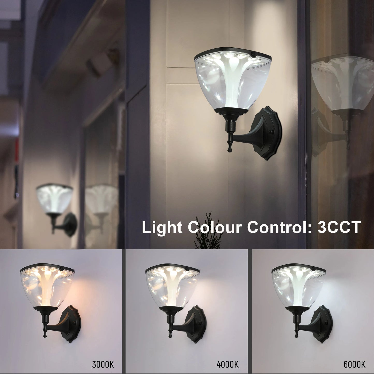 Solar Wall Lantern, Vintage-Inspired, 3CCT Colour, Motion Sensor, Rechargeable Outdoor Lighting