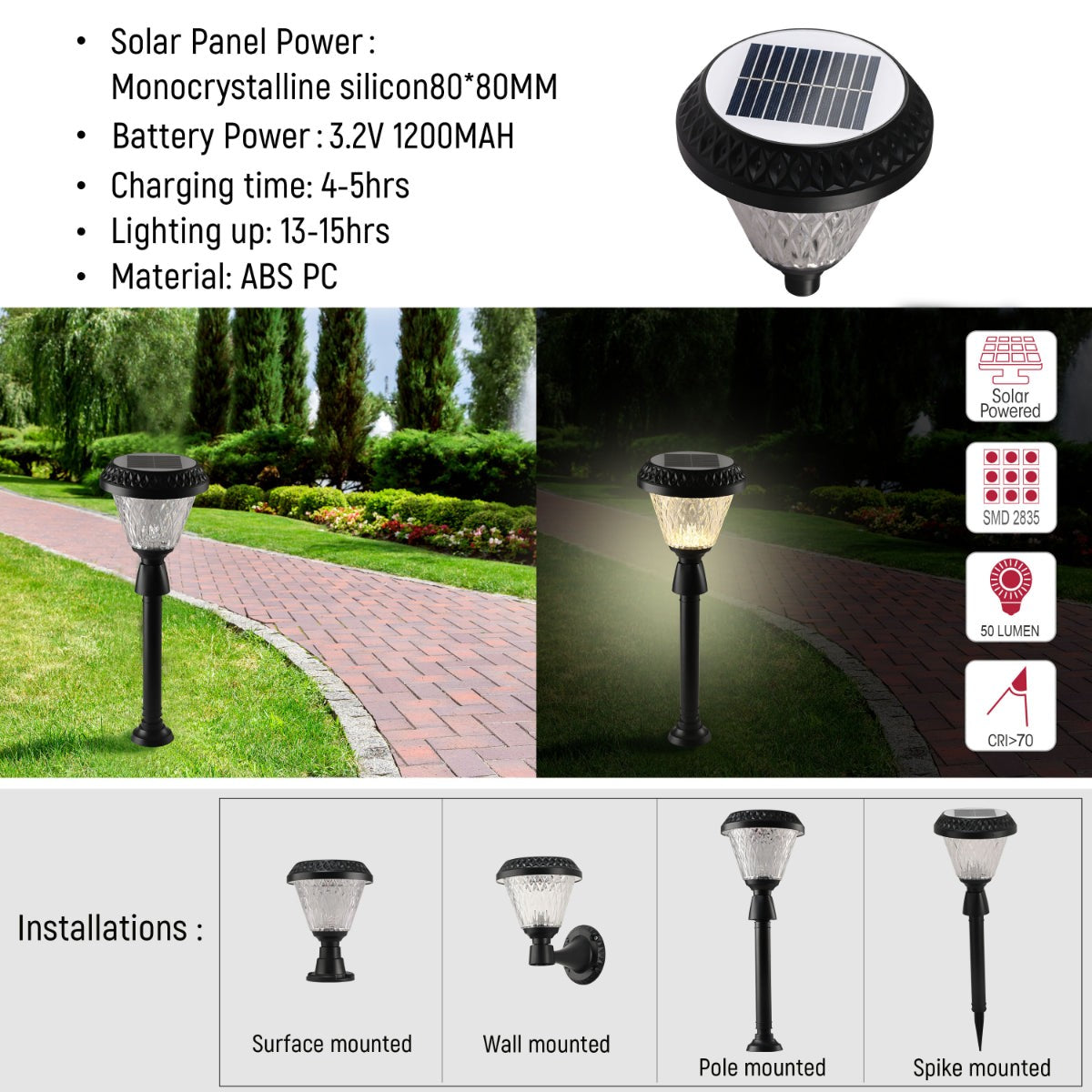 Solar Wall Light Pier Mount Light Bollard Light 3 in 1